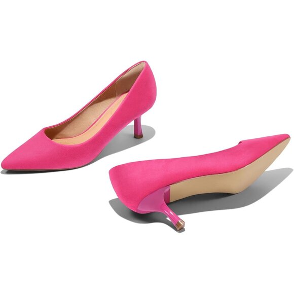 Women's Hot Pink Pumps 2 inch Kitten Heel Pointed Toe Low Heel Dress Shoes - Picture 4 of 7